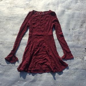 Free People bell sleeve burgundy lace dress